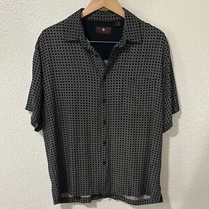 Toscano Black and White Silk Blend Short Sleeve Button Down Shirt